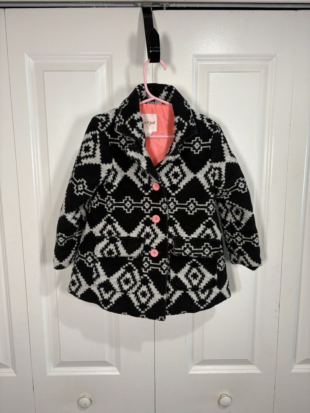 Cat & Jack Girls Coat 4T Aztec Print Pink Button Boho Winter Jacket Warm